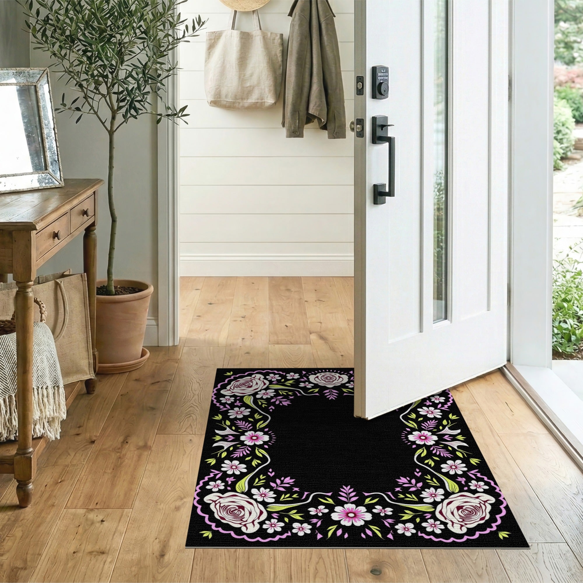 Pink Floral Border Floral Vintage Area Rug