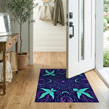 Psychedelic Teal Flying Fish Crescent Moon Area Rug