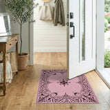 Ornate Pink Floral Border Pink Area Rug