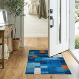 Blue and Teal Blue Orange Geometric Abstract Area Rug