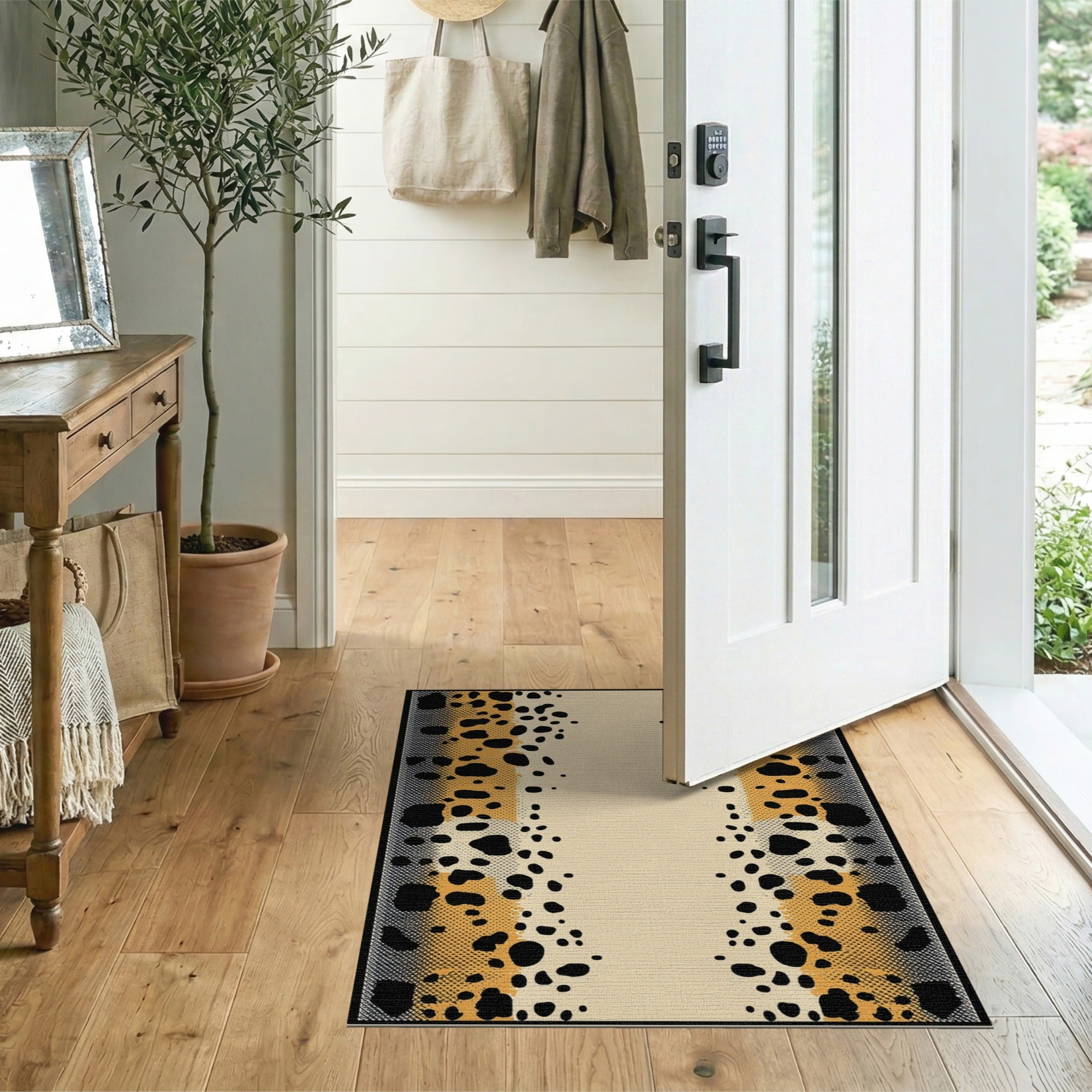 Orange Leopard Print Distressed Area Rug