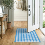 Blue Soccer Field Striped Area Rug