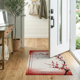 Red Framed Plum Blossom Watercolor Area Rug