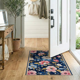 Blue and Teal Navy Blue Peony Floral Area Rug