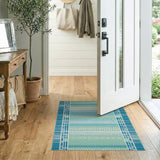 Blue Teal Striped Coastal Area Rug