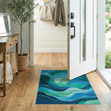 Blue and Teal Blue Teal Wave Abstract Area Rug