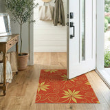 Red Gold Leaf Swirl Area Rug