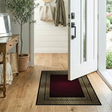 ODIKA Washable Greek Key Area Rug - Low Pile Burgundy & Gold Non-Slip Luxury Carpet