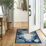 Blue and Teal Navy Blue Coral Reef Fish Area Rug