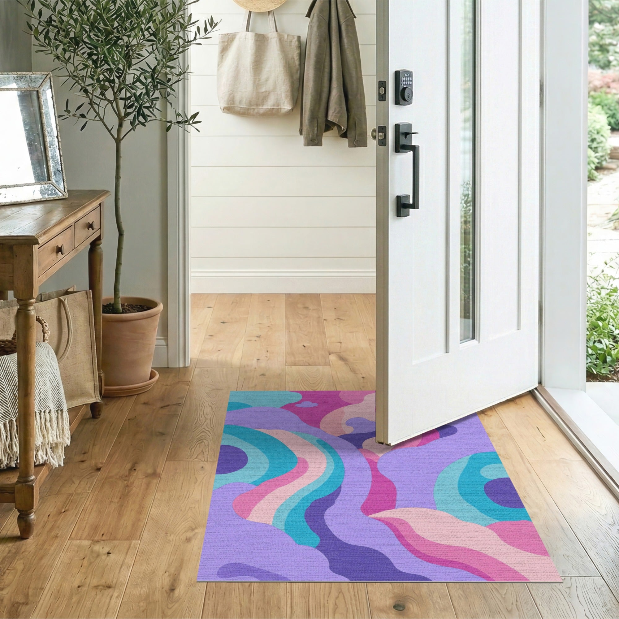 ODIKA Washable Pastel Wavy Abstract Low Pile Area Rug