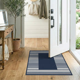 Navy Blue Striped Border Area Rug