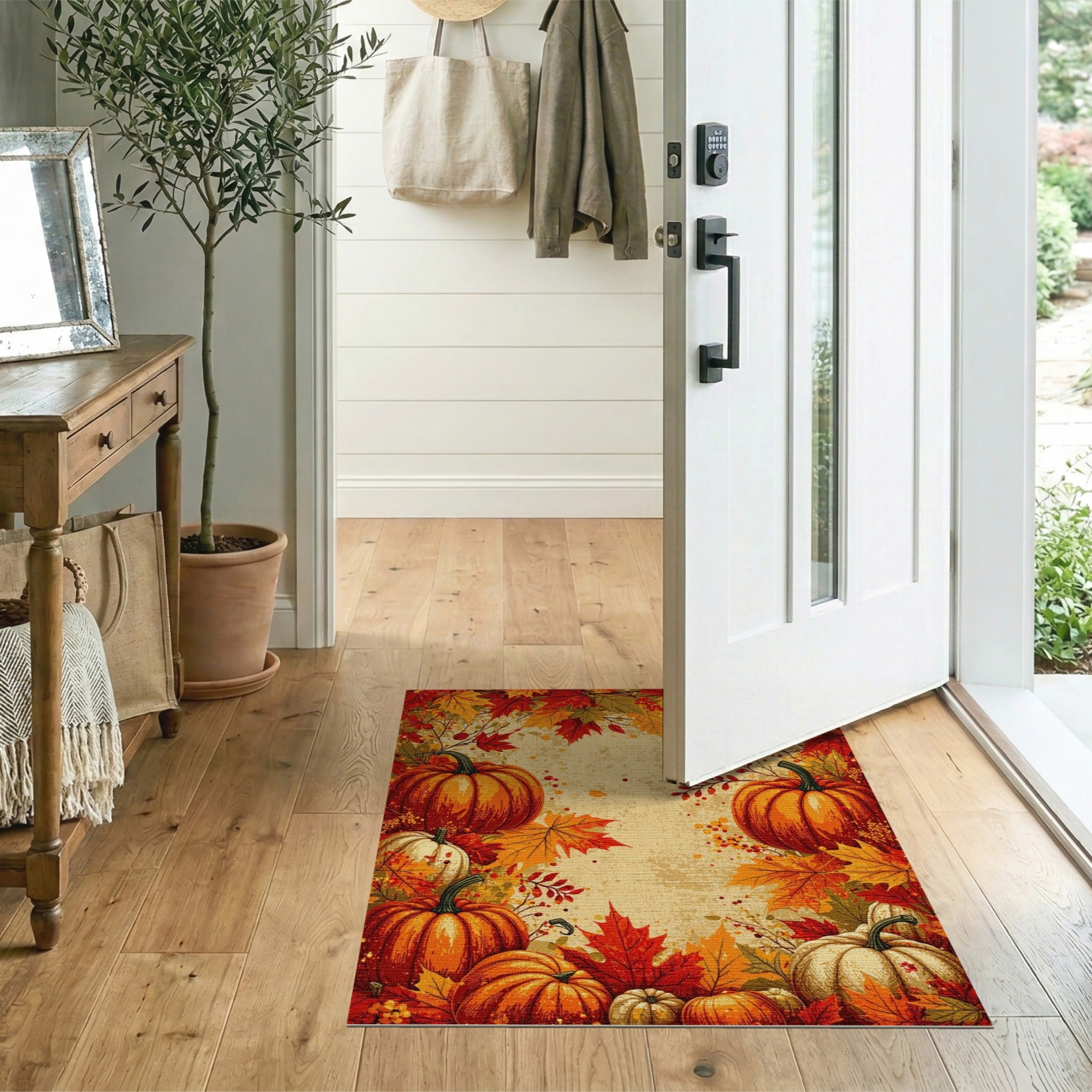 ODIKA Autumn Harvest Pumpkin Washable Area Rug - Low Pile Non-Slip Fall Decor