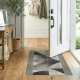 Geometric Grey Abstract Area Rug with Striped Borders