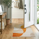Abstract Curved Orange on Beige Area Rug