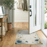 Beige Floral Vintage Area Rug with Gold Frame