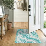 Teal Fluid Swirl Abstract Area Rug