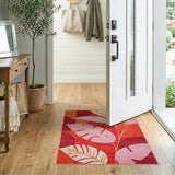 Multi-color and Patterns Vibrant Monstera Leaf Area Rug in Pink Red