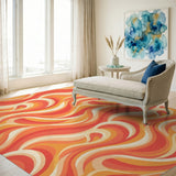 Orange Swirl Wave Area Rug