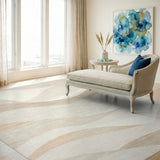 Serene Beige Abstract Wave Area Rug