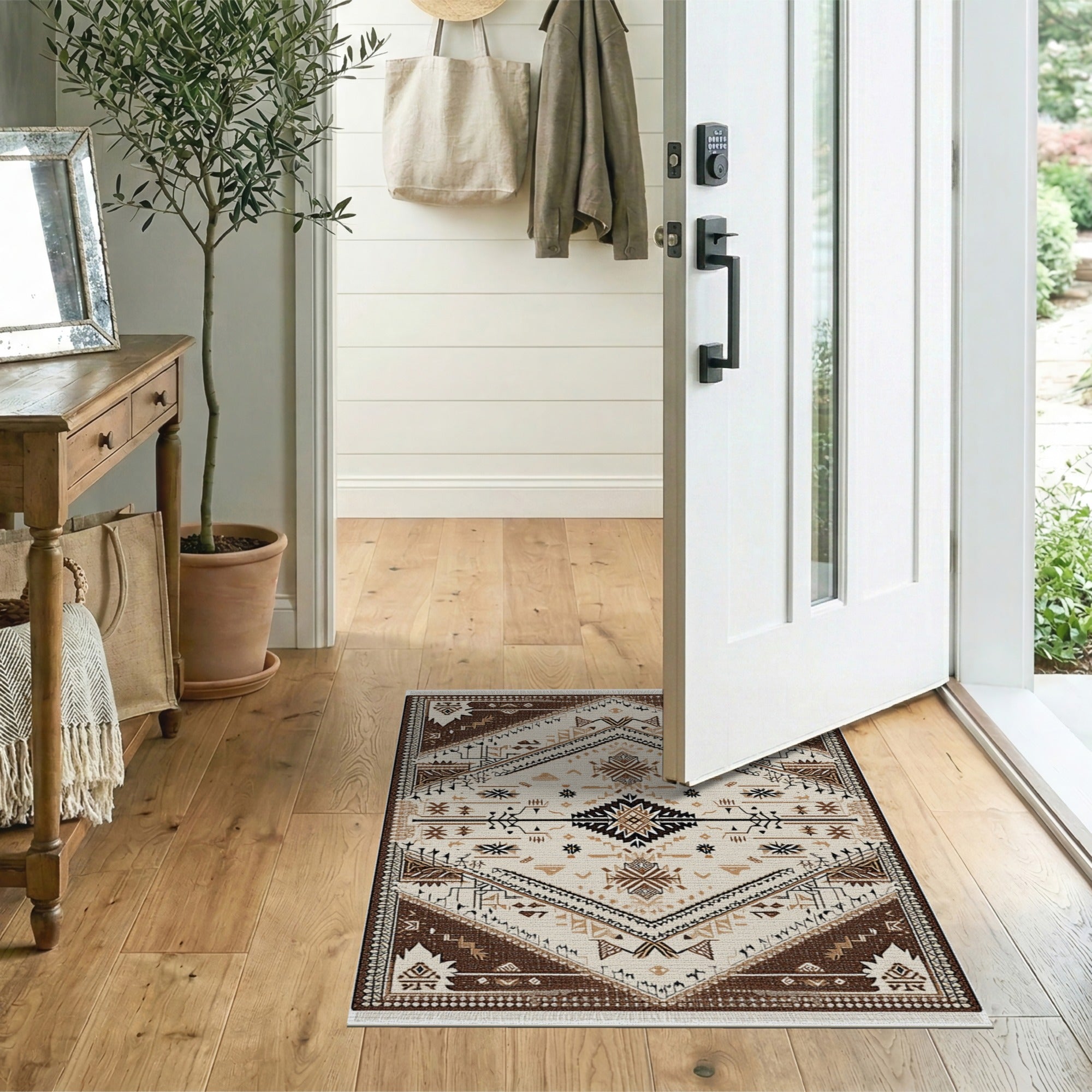 Brown Tan Southwestern Geometric Area Rug