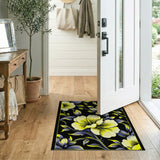Vibrant Yellow Hibiscus Floral Area Rug on Black