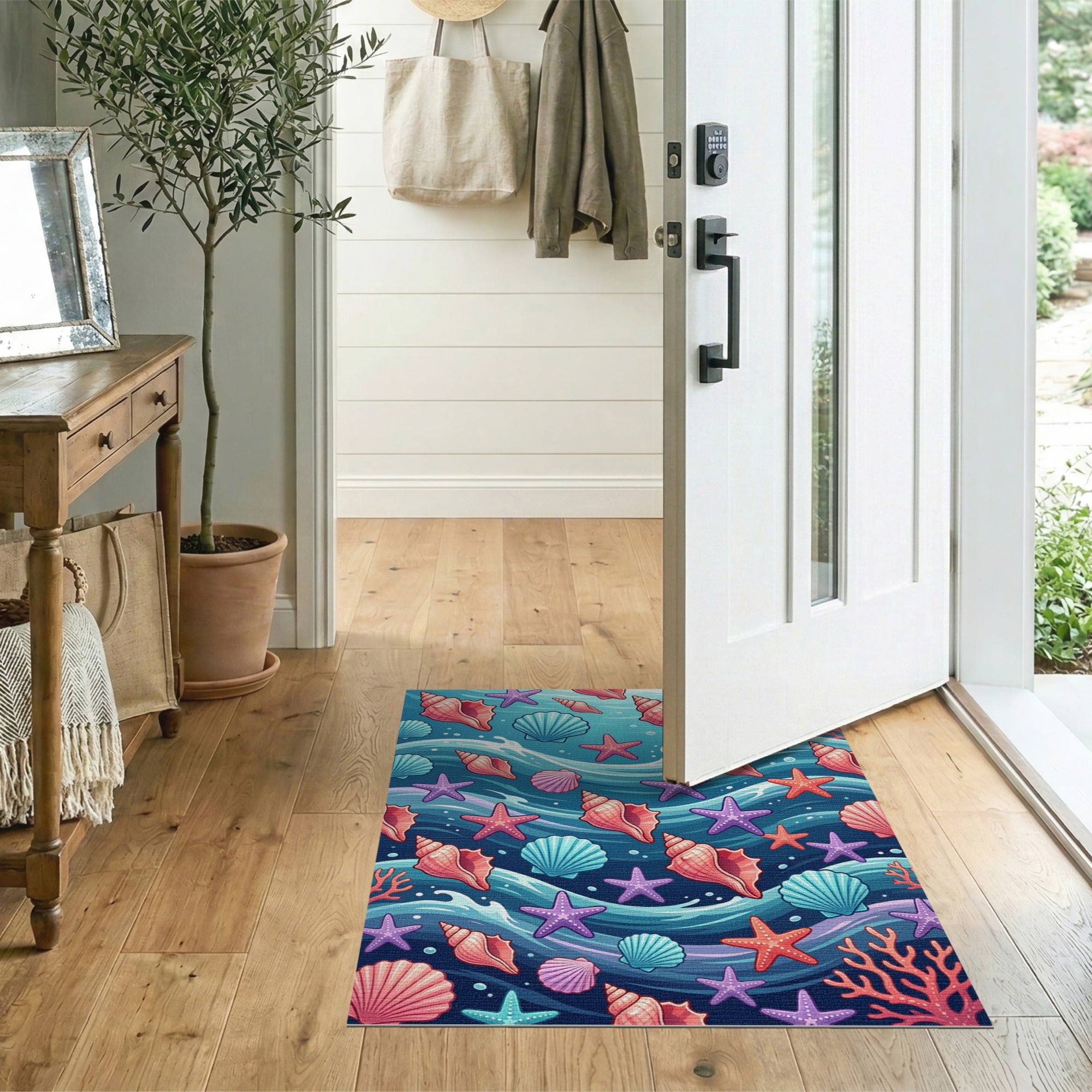 Playful Seashell Starfish Ocean Area Rug
