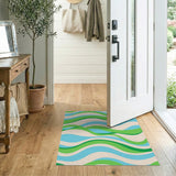 Vibrant Wavy Green Blue Abstract Area Rug