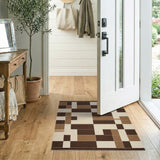 Modern Brown Tan Geometric Block Area Rug