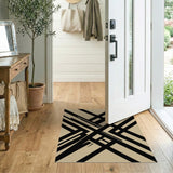 Modern Black Geometric Lines Beige Area Rug