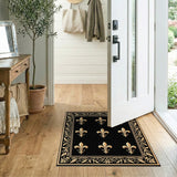 ODIKA Washable Fleur-de-lis Area Rug - Gold & Black Low Pile Non-Slip Traditional Rug