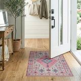 Pink Teal Southwestern Geometric Area Rug