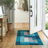Teal Navy Geometric Patchwork Area Rug