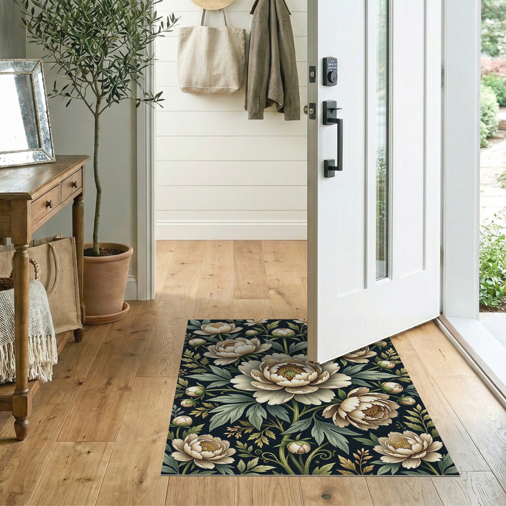Ivory Peony Bouquet Area Rug