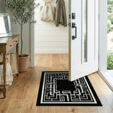 Intricate Black White Labyrinth Maze Area Rug