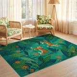 ODIKA Tropical Tiger Jungle Washable Rug - Green Low Pile Non-Slip Kids & Pet Friendly Area Rug
