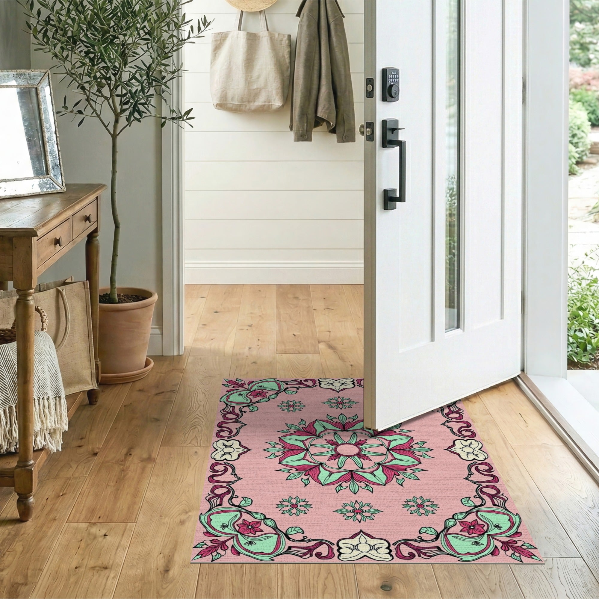 Multi-color and Patterns Ornate Pink Floral Mandala Area Rug