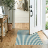Teal Checkered Washable Area Rug