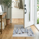Snowy Pine Forest Cartoon Area Rug