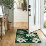 Lush Green Palm Leaf Hibiscus Area Rug