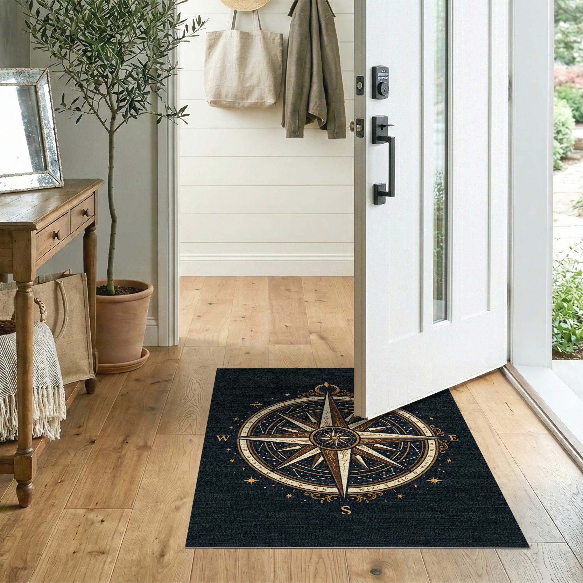 Gold and Silver Vintage Nautical Compass Rose Area Rug