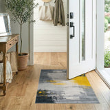 Modern Grey Yellow Brushstroke Abstract Area Rug