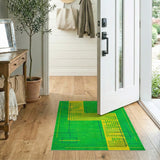 Vibrant Green Geometric Area Rug with Yellow Grid