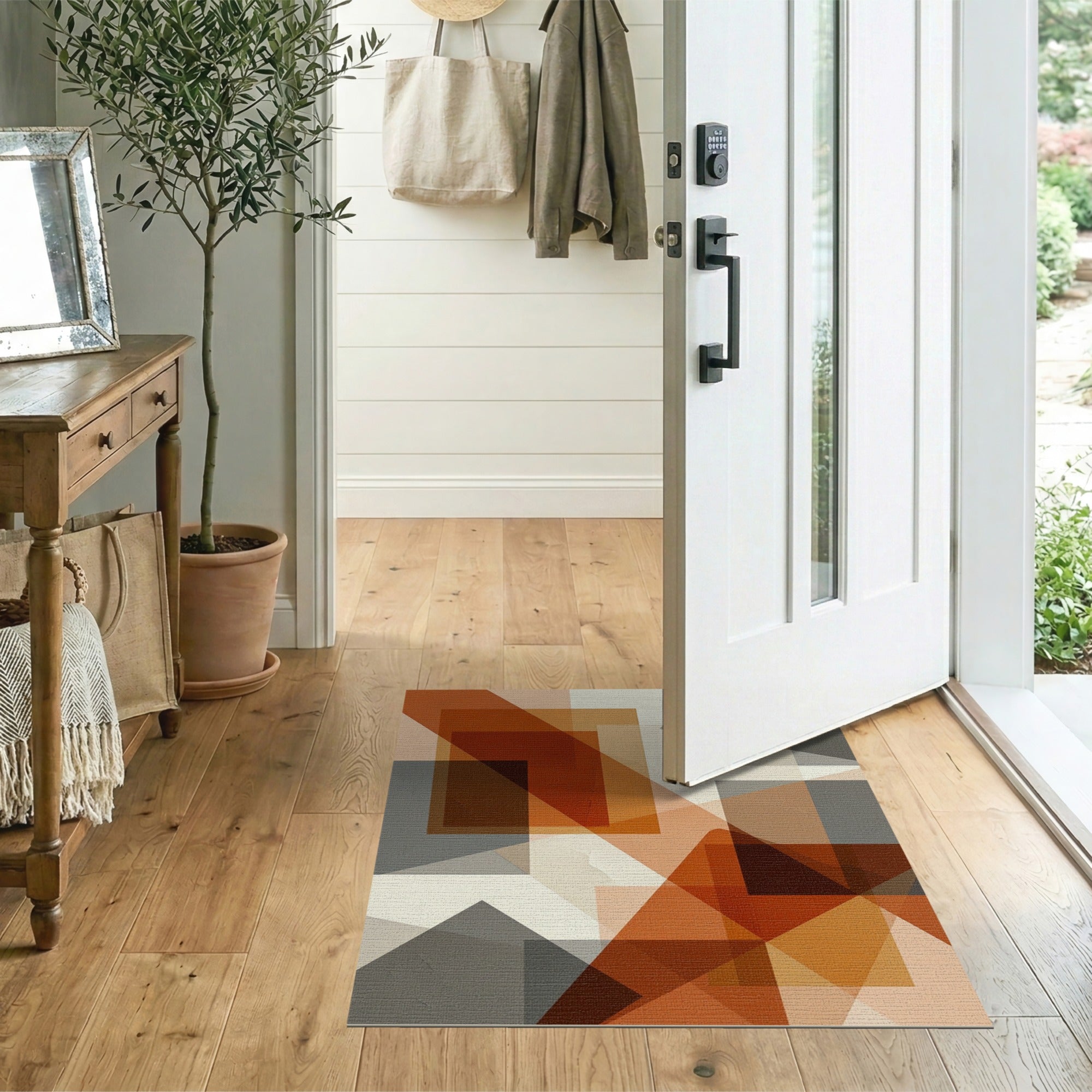 Layered Geometric Orange Area Rug