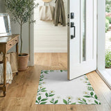 Green White Daisy Leaf Border Area Rug