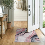 ODIKA Washable Pink Abstract Marble Area Rug - Non-Slip Low Pile Modern Rug