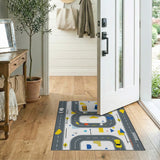 ODIKA Washable Road Map Kids Rug - Modern Geometric Play Mat for Nursery & Playroom