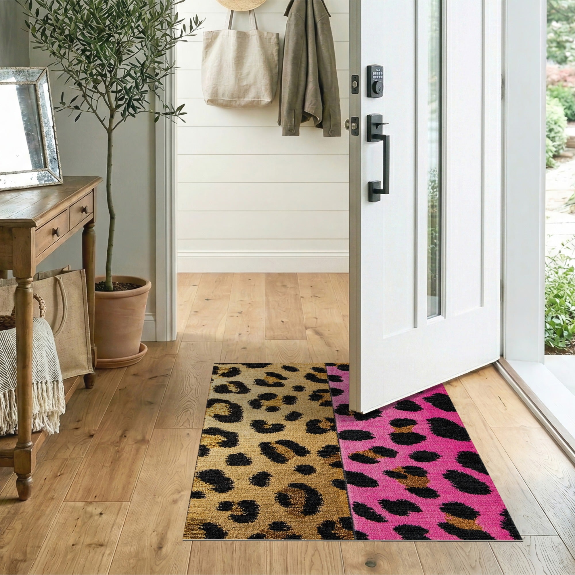 Gold Hot Pink Leopard Split Shag Rug