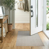 Beige Gingham Checkered Area Rug with Fringe