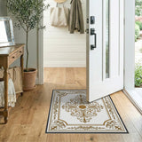 Gold and Silver Elegant Gold Ornate Medallion Area Rug