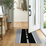 Black White Highway Dash Line Rug